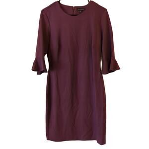 Banana Republic Eggplant 3/4 Tulip Sleeve Dress Women's Size 10 Knit Ruffle